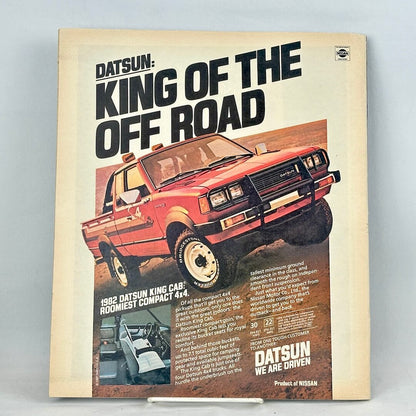 A vintage Datsun ad on back cover of magazine.