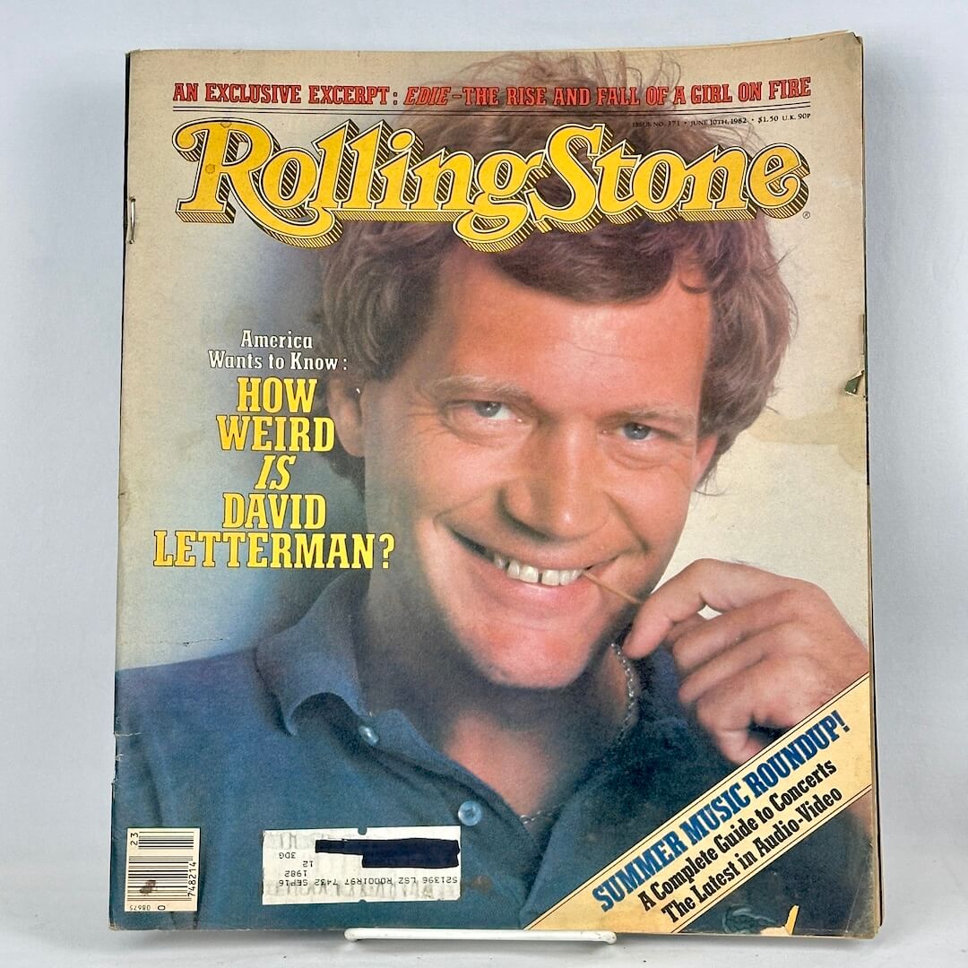 A vintage issue of Rolling Stone magazine featuring David Letterman on the cover.