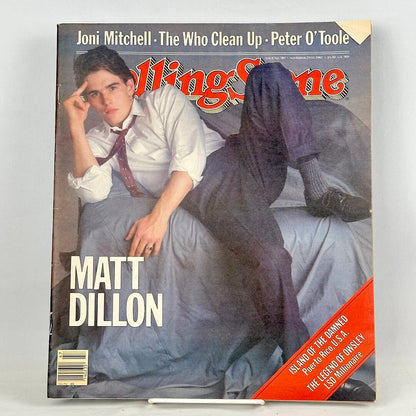 A vintage issue of Rolling Stone magazine featuring Matt Dillon on the cover.