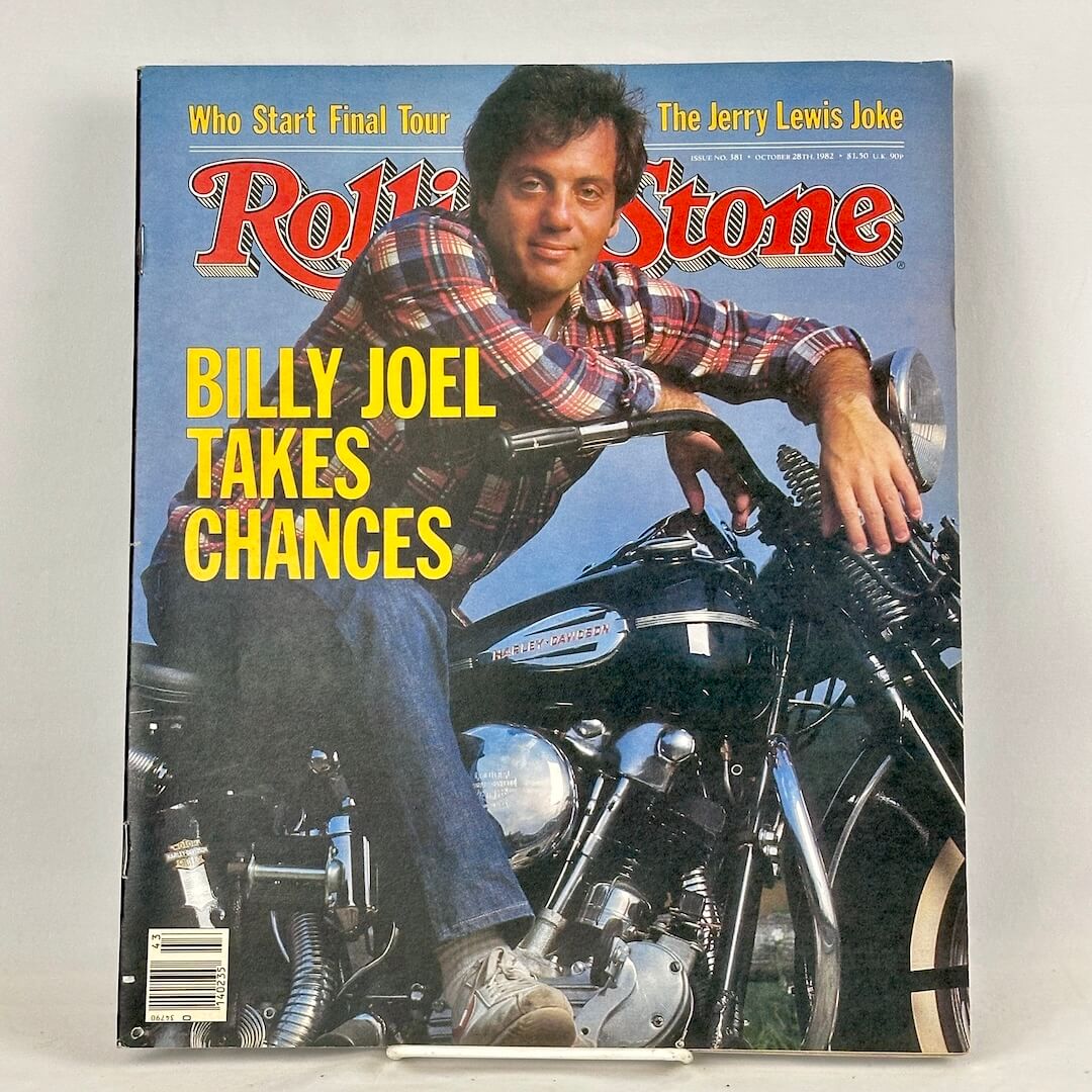 Vintage Rolling Stone magazine with Billy Joel astride a motorcycle as cover image. 