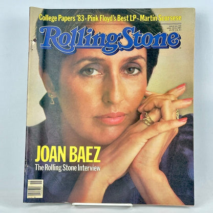 A vintage Rolling Stone magazine cover featuring Joan Baez.