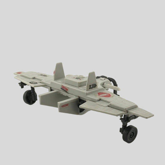Light grey airplane-like wings with grey wheels & landing gear, red snake decals throughout, 3 bombs suspended on bottom.