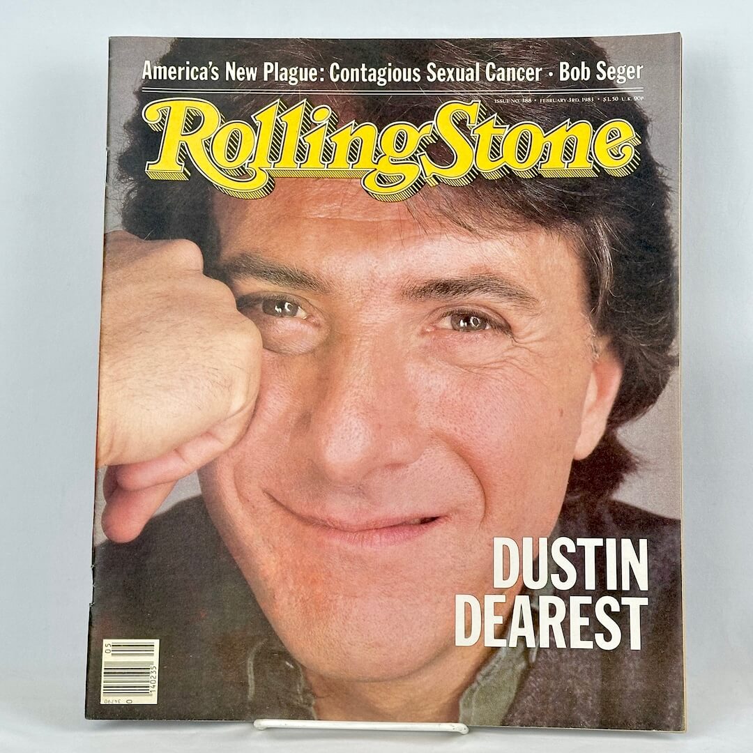 Vintage Rolling Stone magazine with close-up portrait of Dustin Hoffman as cover image. 