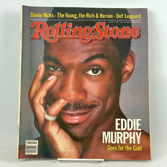Vintage issue of Rolling Stone magazine featuring up-close portrait of Eddie Murphy on cover. 