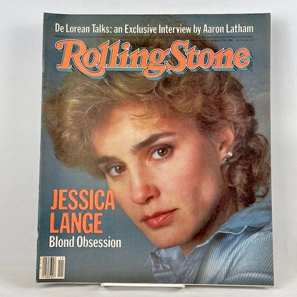 A vintage issue of Rolling Stone magazine featuring a cover portrait of Jessica Lange.