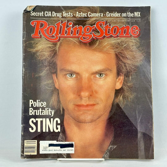 A vintage Rolling Stone magazine cover featuring a close-up portrait of Sting, with the iconic red and white logo at the top.