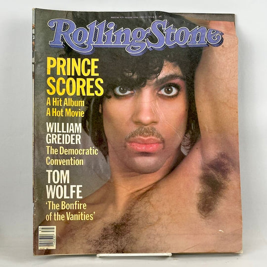 A vintage Rolling Stone magazine cover featuring Prince, with the title 'Rolling Stone' in blue at the top. 
