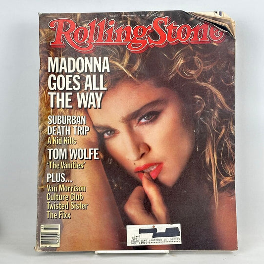 A vintage Rolling Stone magazine cover featuring Madonna on the front cover.
