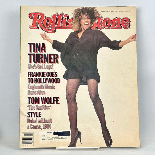 Vintage Rolling Stone issue featuring Tina Turner in all black on cover with white background. 
