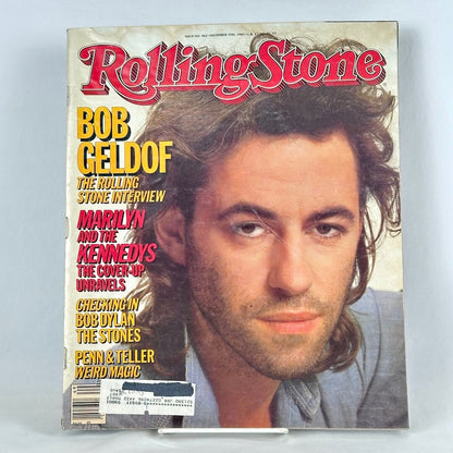 Vintage issue of Rolling Stone magazine with up-close photo of Bob Geldof on cover.