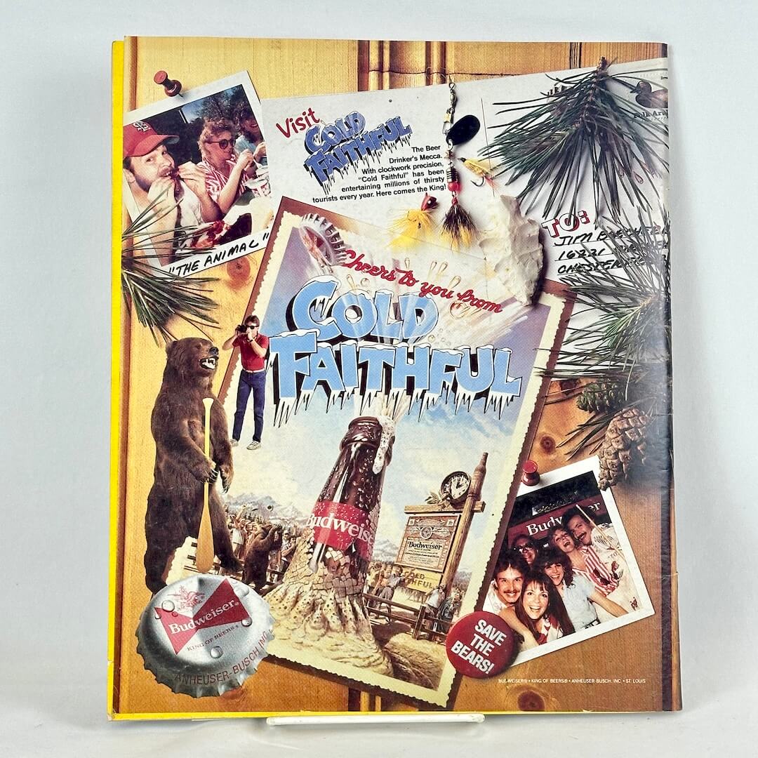 Back cover of magazine with full page ad for Budweiser. 