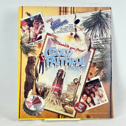 Back cover of magazine with full page ad for Budweiser. 