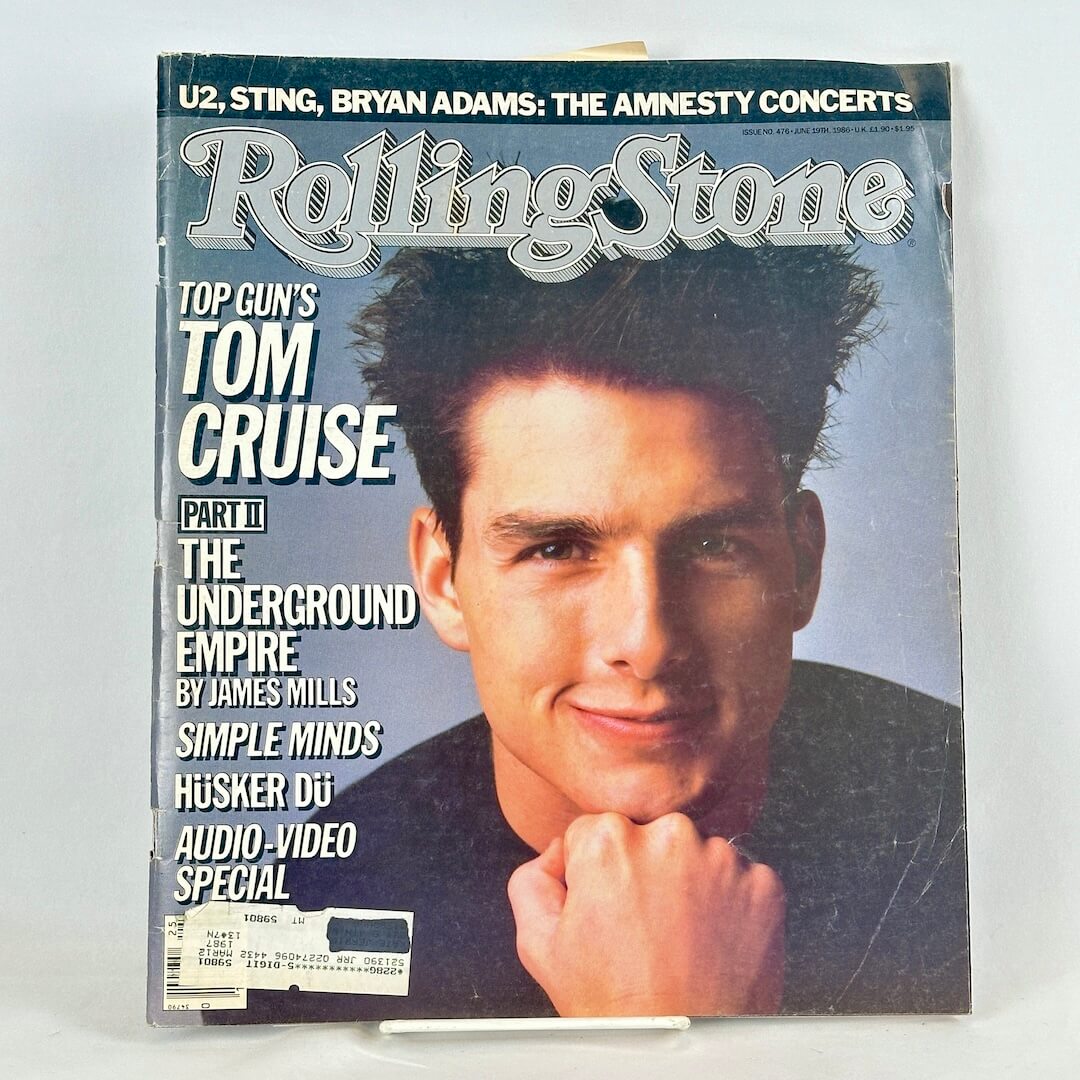 A vintage Rolling Stone magazine cover featuring Tom Cruise on the front cover.