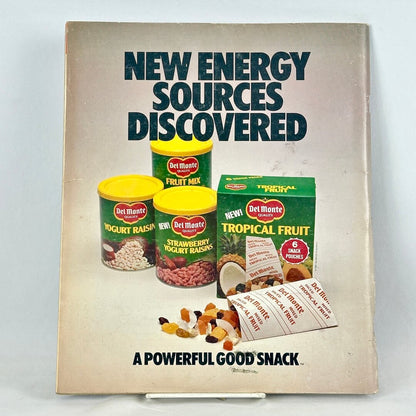 Back cover of magazine featuring full page ad for Del Monte snacks with images of their products.