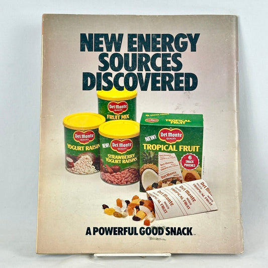 Back cover of magazine featuring full page ad for Del Monte snacks with images of their products.