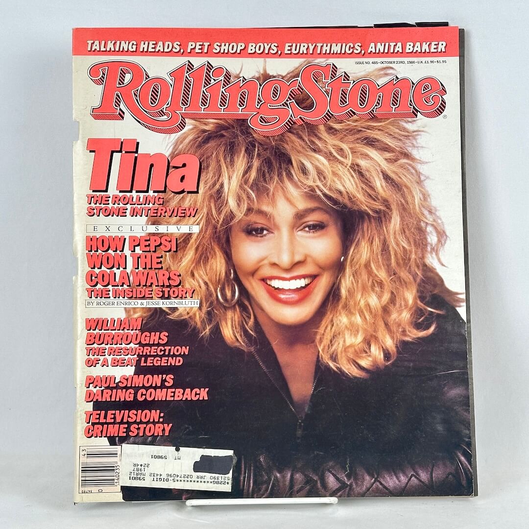 A vintage Rolling Stone magazine cover featuring Tina Turner on the cover.