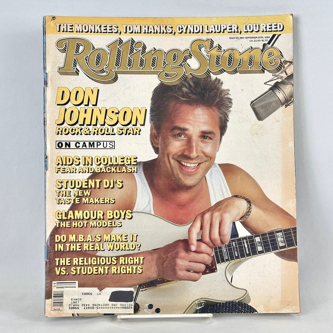 Vintage issue of Rolling Stone magazine with Don Johnson pictured on cover. 