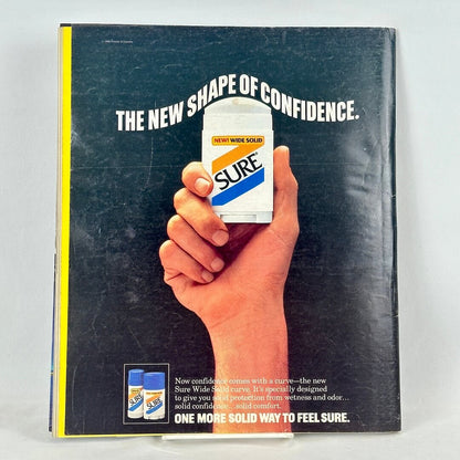 Back cover of magazine with full page ad for Sure solid deodorant. 
