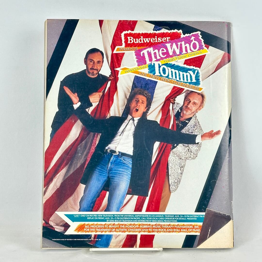 Back cover of magazine with full page ad for Budweiser and The Who band. 