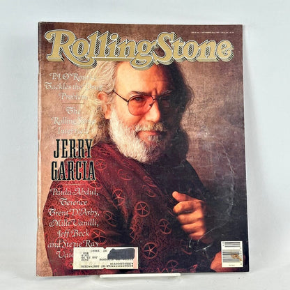 A vintage Rolling Stone magazine cover featuring a portrait of Jerry Garcia.