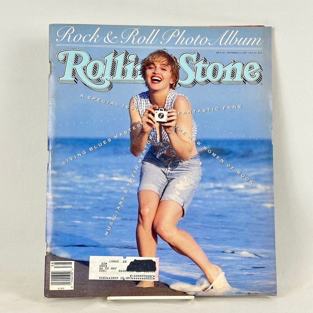 Rolling Stone Rock & Roll Photo Album from September 1989, featuring a photo of a Madonna holding a camera