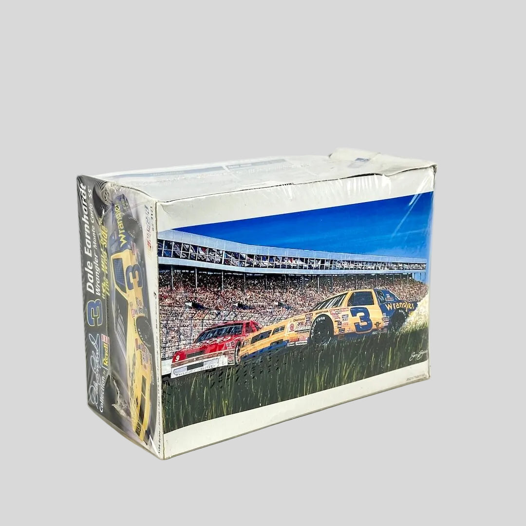 Box with racing car illustration on a white background