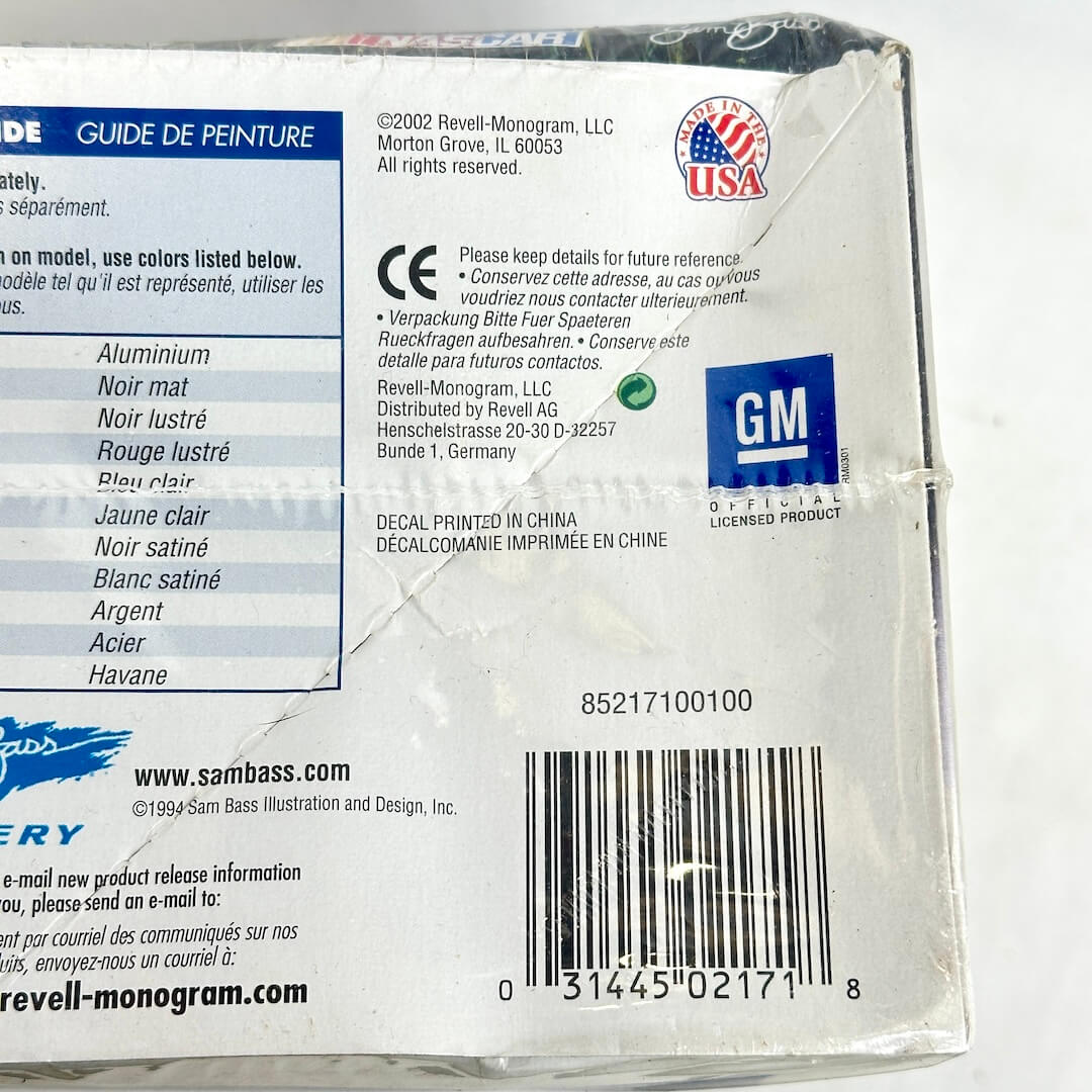Back of a model kit packaging with text and logos