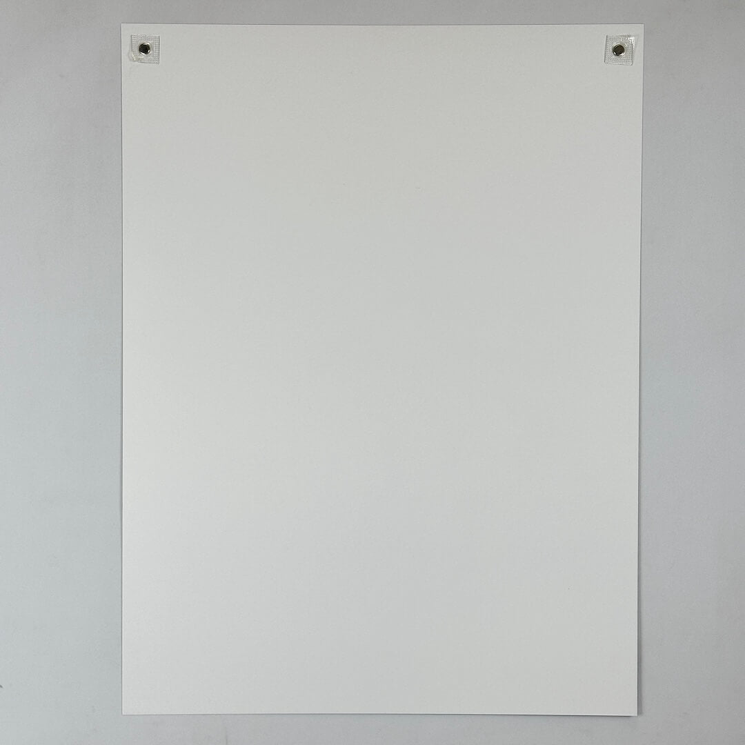 Backside of poster on white background. 