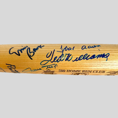 Baseball bat with autographs on a gray background