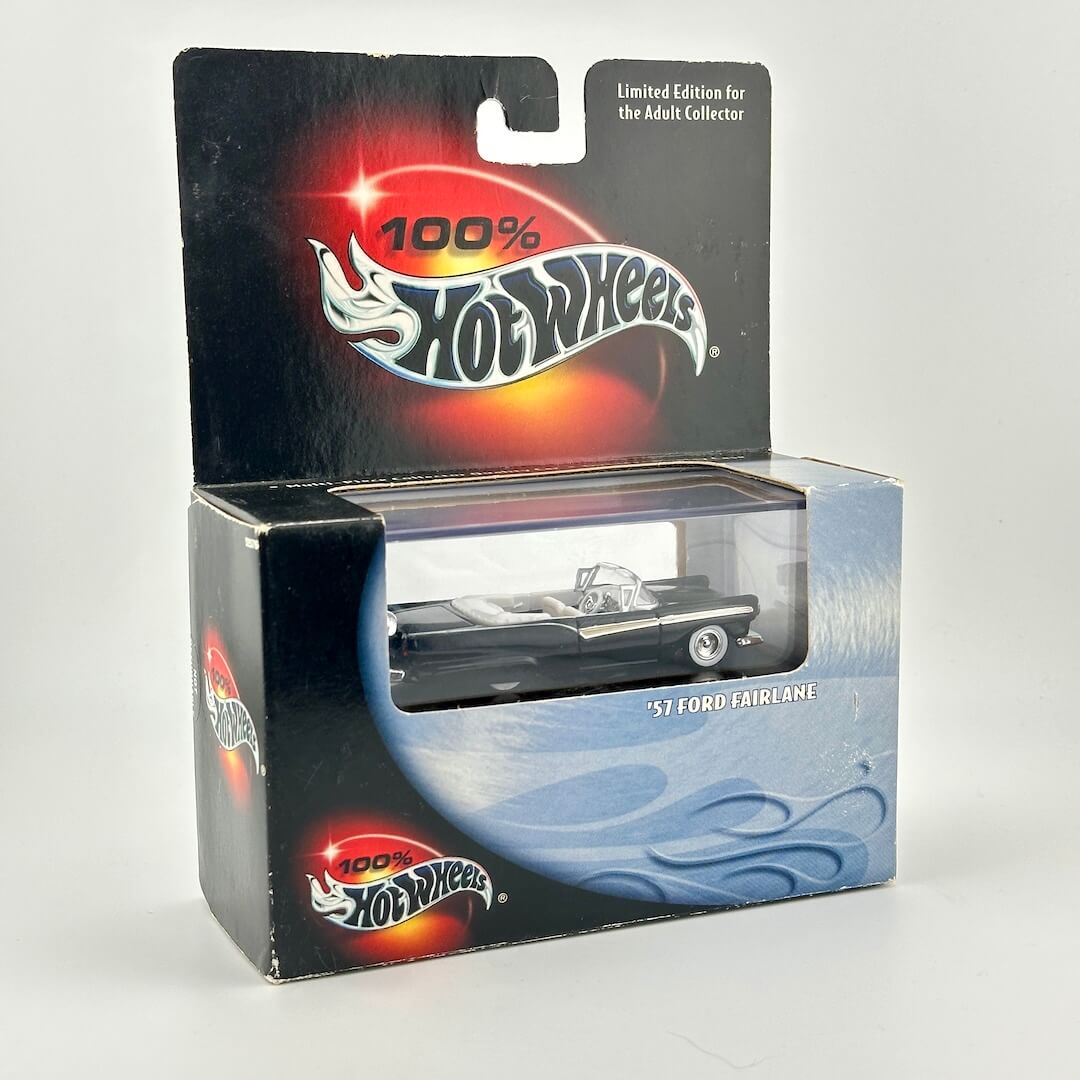 Hot Wheels '57 Ford Fairlane die-cast model car in its original retail packaging.