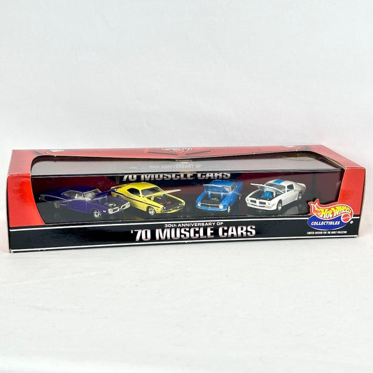 Hot Wheels Collectibles 325th Anniversary of '70 Muscle Cars die-cast toy set in its original window box packaging.