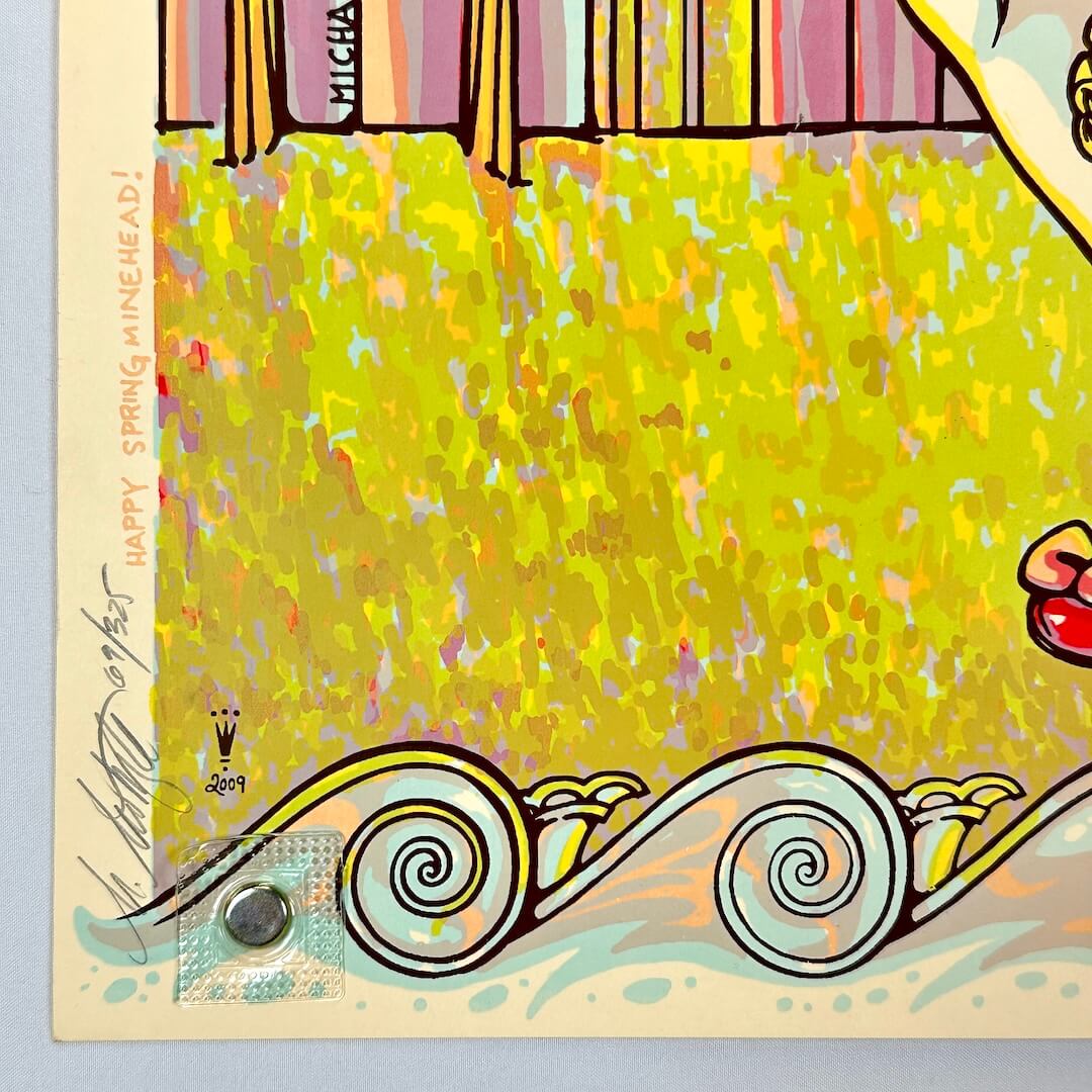 Bottom left corner of poster in mint condition featuring artist signature in pencil and poster number. 