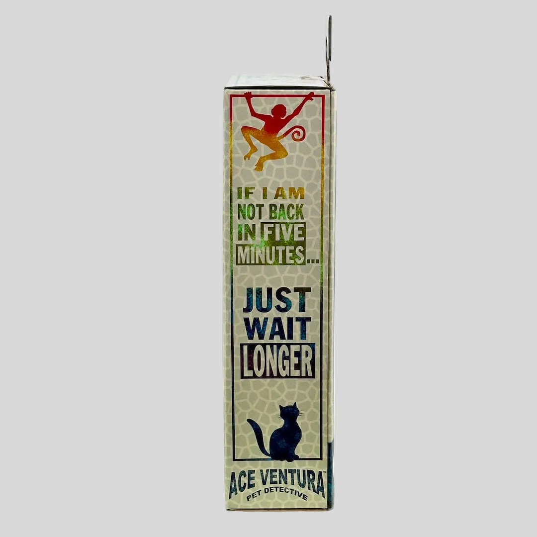 Carton box with humorous text and graphics on a white background