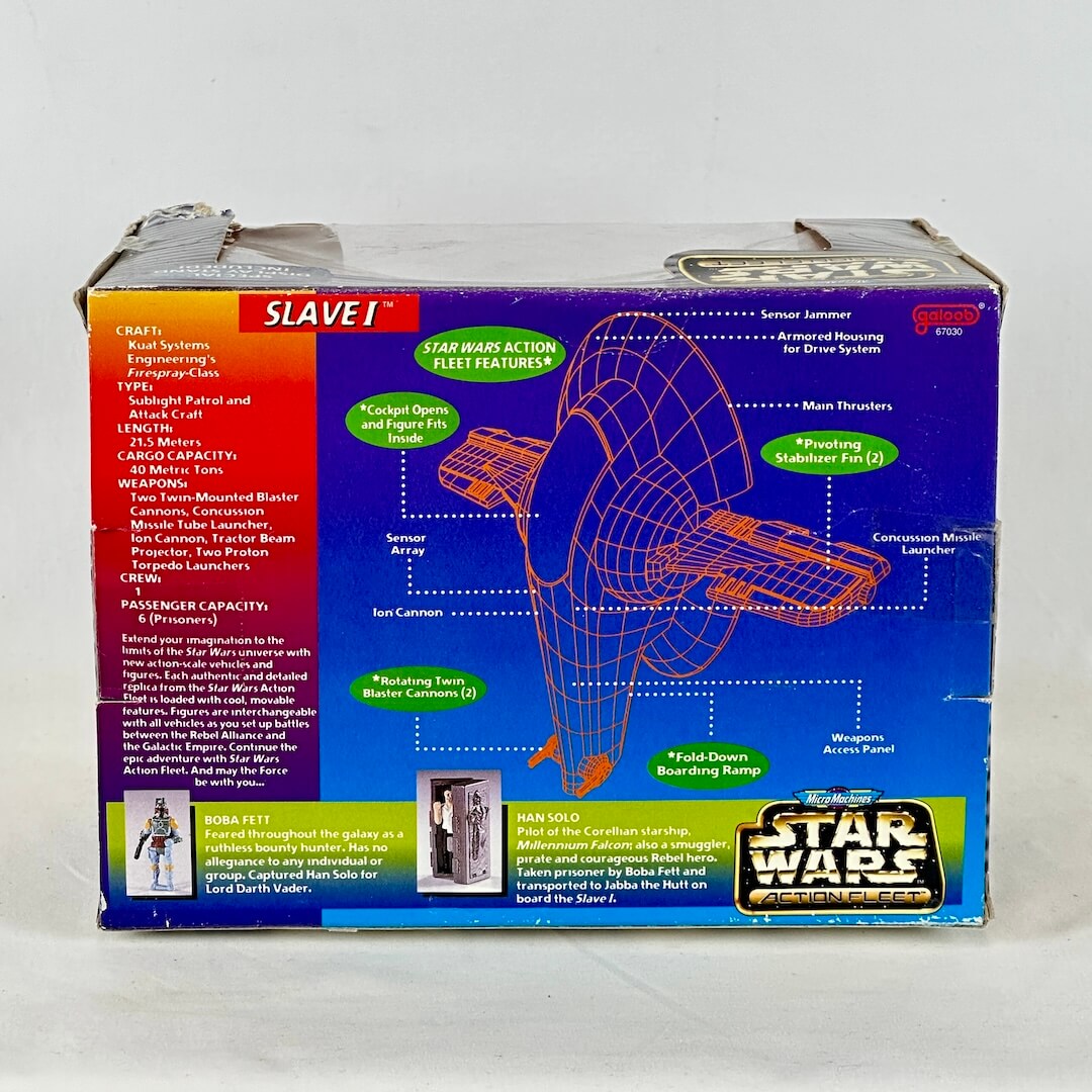 Star Wars Micro Machine Slave-1 ship in packaging with some damage to box. 
