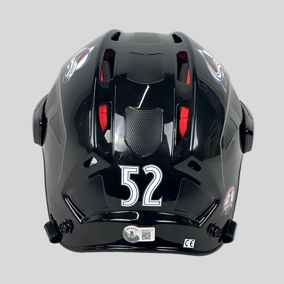 Black hockey helmet with number 52 on a white background