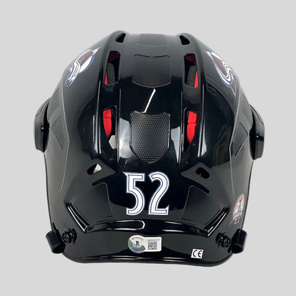 Black hockey helmet with number 52 on a white background