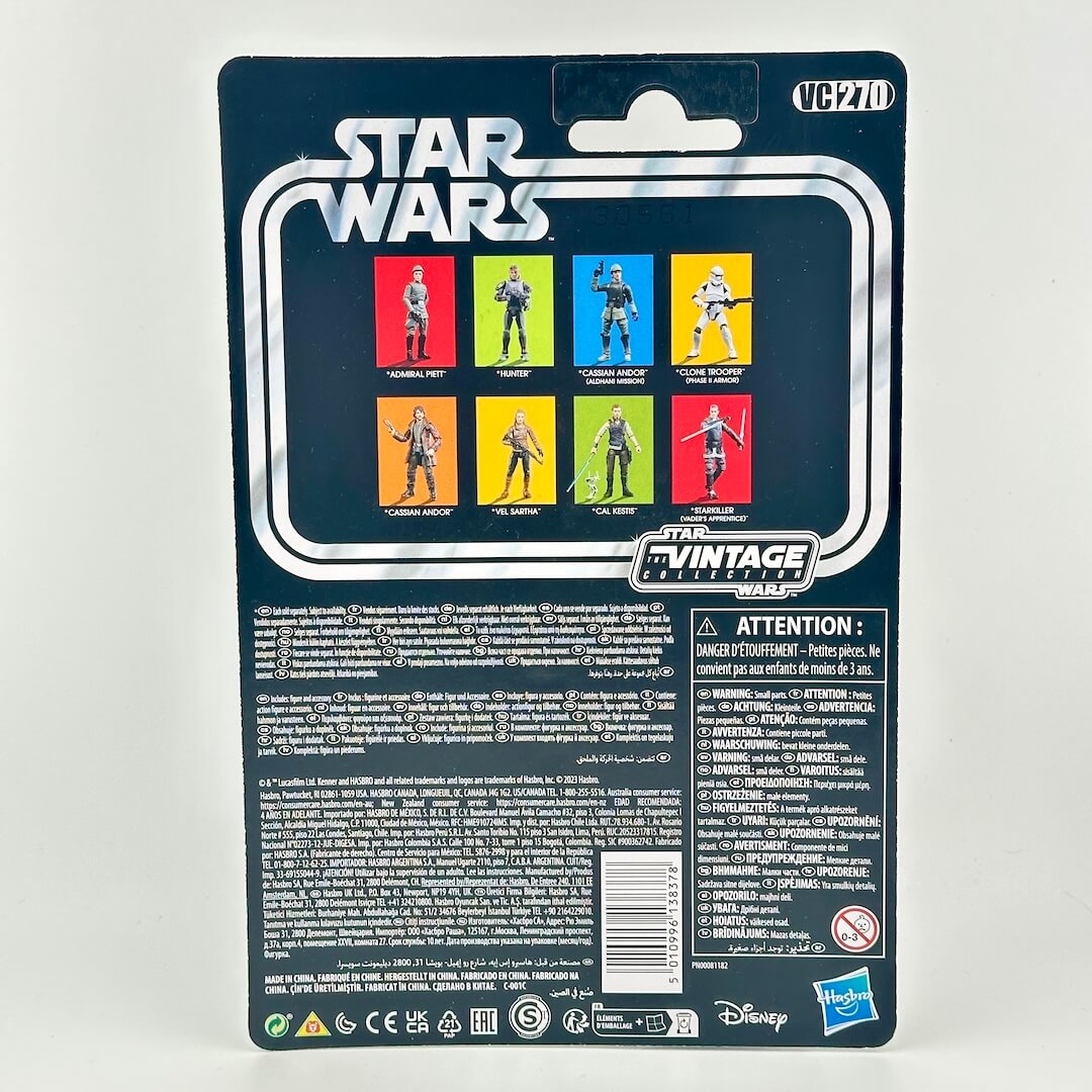 Back of Star Wars action figure packaging with images of other available figures and product information. 