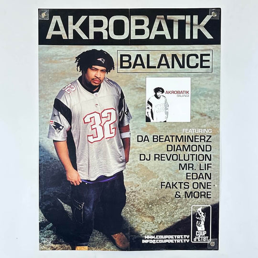 Poster for album cover for 'Balance' by Akrobatik featuring a person in a sports jersey.