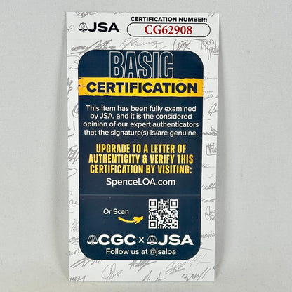 JSA certification card for basic authentication on a gray background