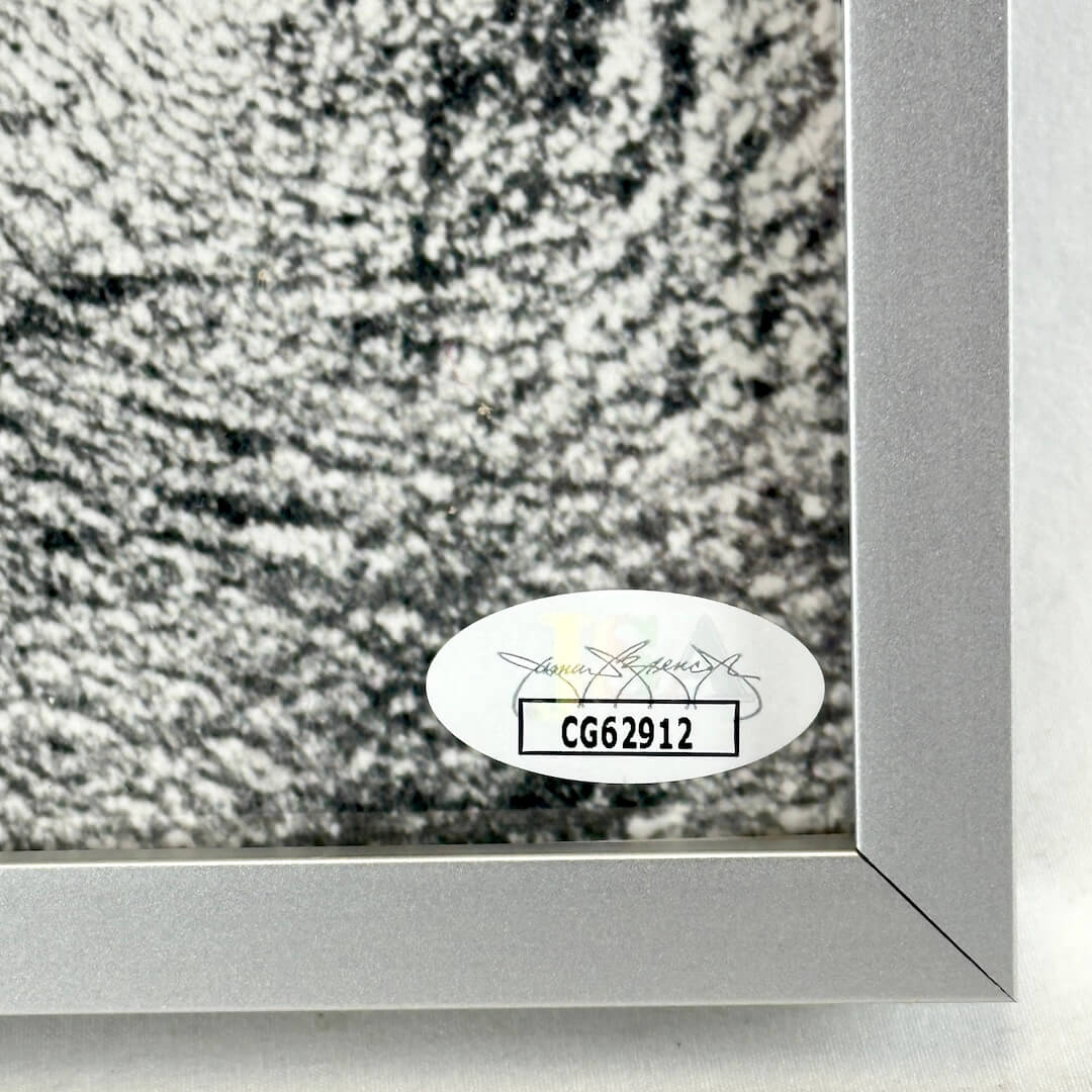 Close-up of authentication sticker in bottom right corner. 