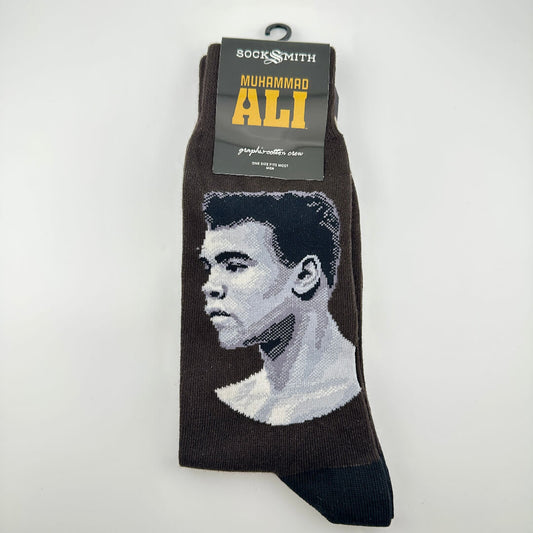 Sock with Muhammad Ali portrait on a white background