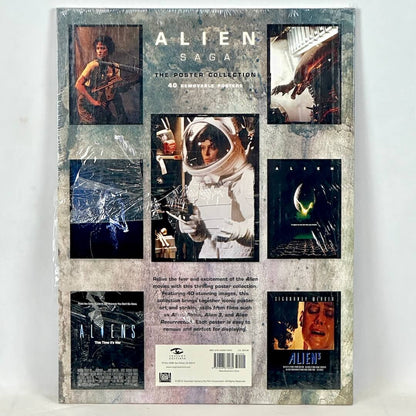 Backside of book cover showing some posters that are included. 