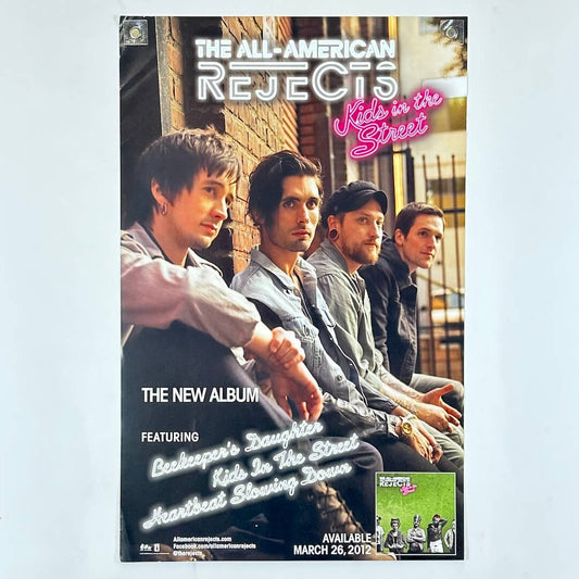 Promotional poster for 'The All-American Rejects' album 'Kids In The Street' featuring band members.