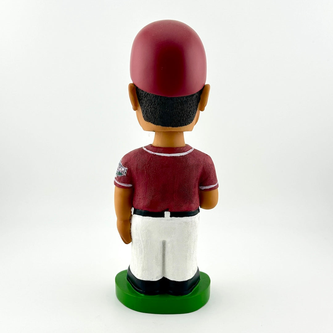 Bobblehead figure of a baseball player in a red jersey on a white background