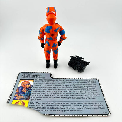 Toy figure of Alley Viper with a character card on a white background