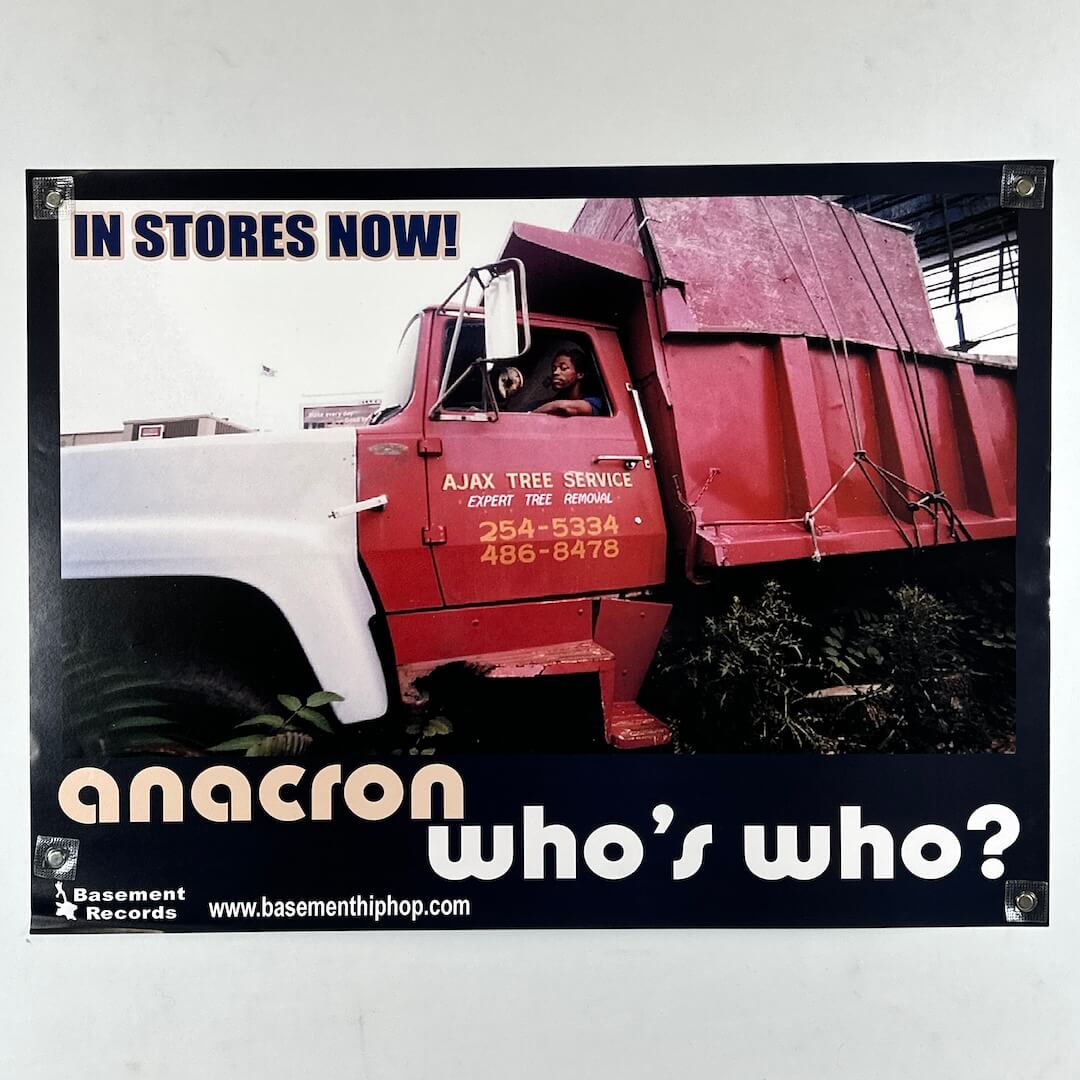 Promotional poster for 'Anacron who's who?' with a red truck and text on a white background
