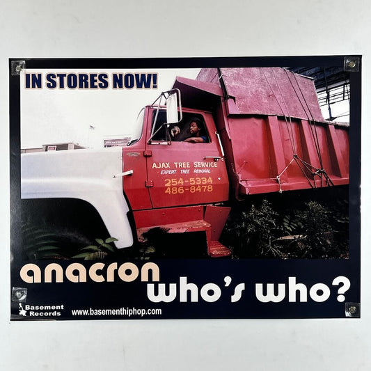 Promotional poster for 'Anacron who's who?' with a red truck and text on a white background