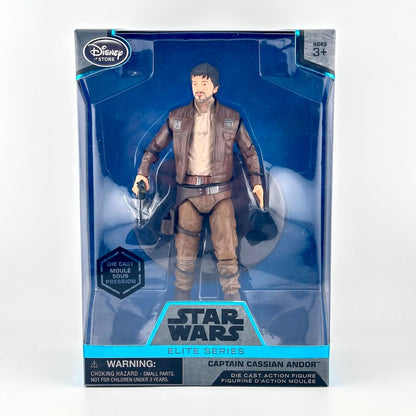 Disney Star Wars Elite Series Captain Cassian Andor die-cast action figure in its original window box packaging.