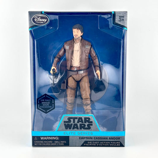 Disney Star Wars Elite Series Captain Cassian Andor die-cast action figure in its original window box packaging.