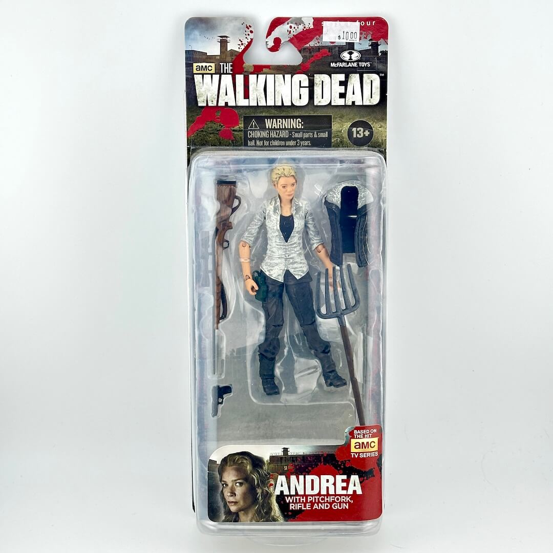 The Walking Dead 'Walking Alone' series 6 action figure of Andrea, packaged in its original carded blister pack.